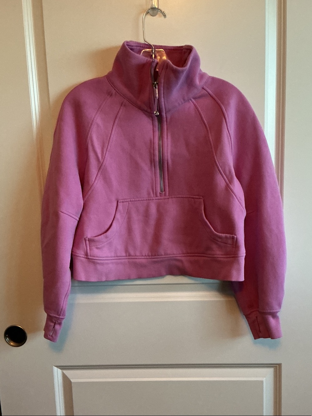 Cropped Quarter-Zip Pullover Sweatshirt - Mauve Pink